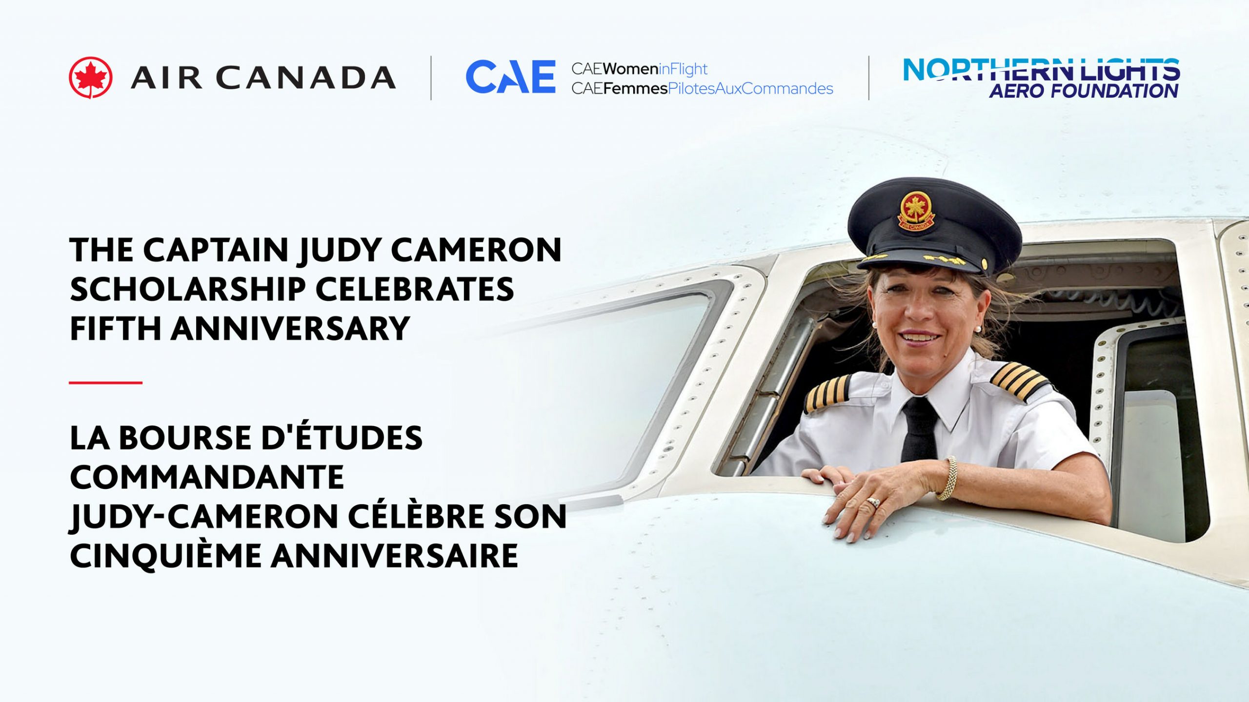 Air Canada e CAE comemoram quinto aniversário da bolsa Captain Judy Cameron; Inscrições para 2024 já abertas